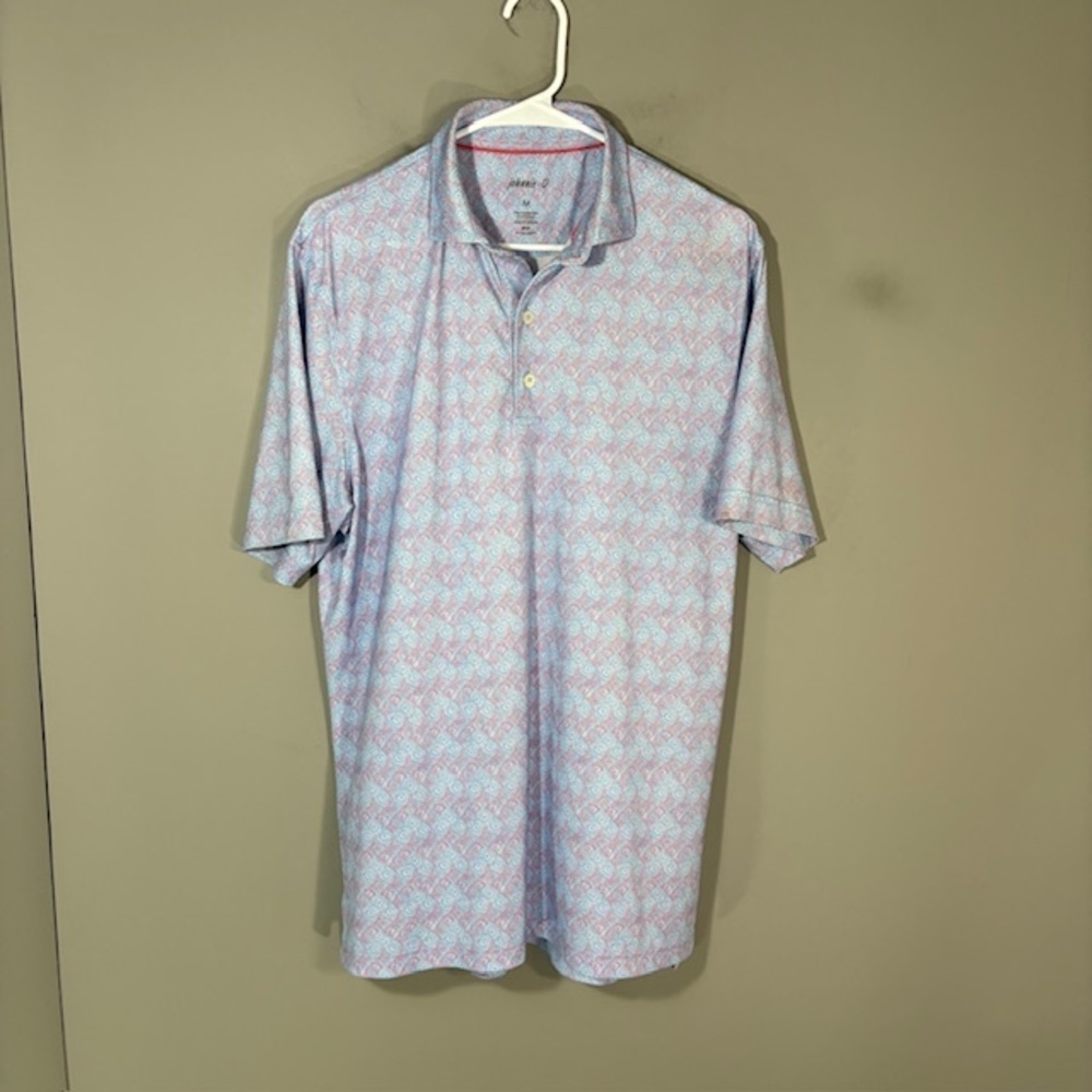Johnnie-O Polo Shirt Mens M Blue Geometric Print Golf Performance Stretch Top